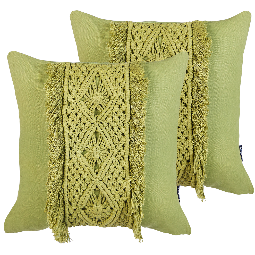 Set of 2 Decorative Cushions KALAM Cotton 45 x 45 cm Green Geometric Pattern