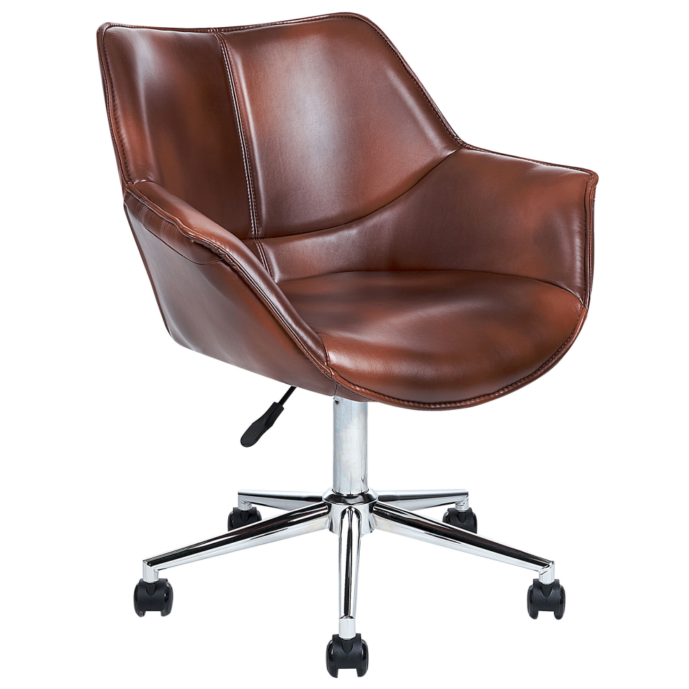 Desk Chair Swivel NEWDALE Faux Leather Dark Brown
