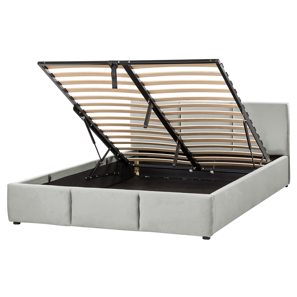 Ottoman Bed Velvet BOUSSE 160 x 200 cm (EU King Size) Light Grey