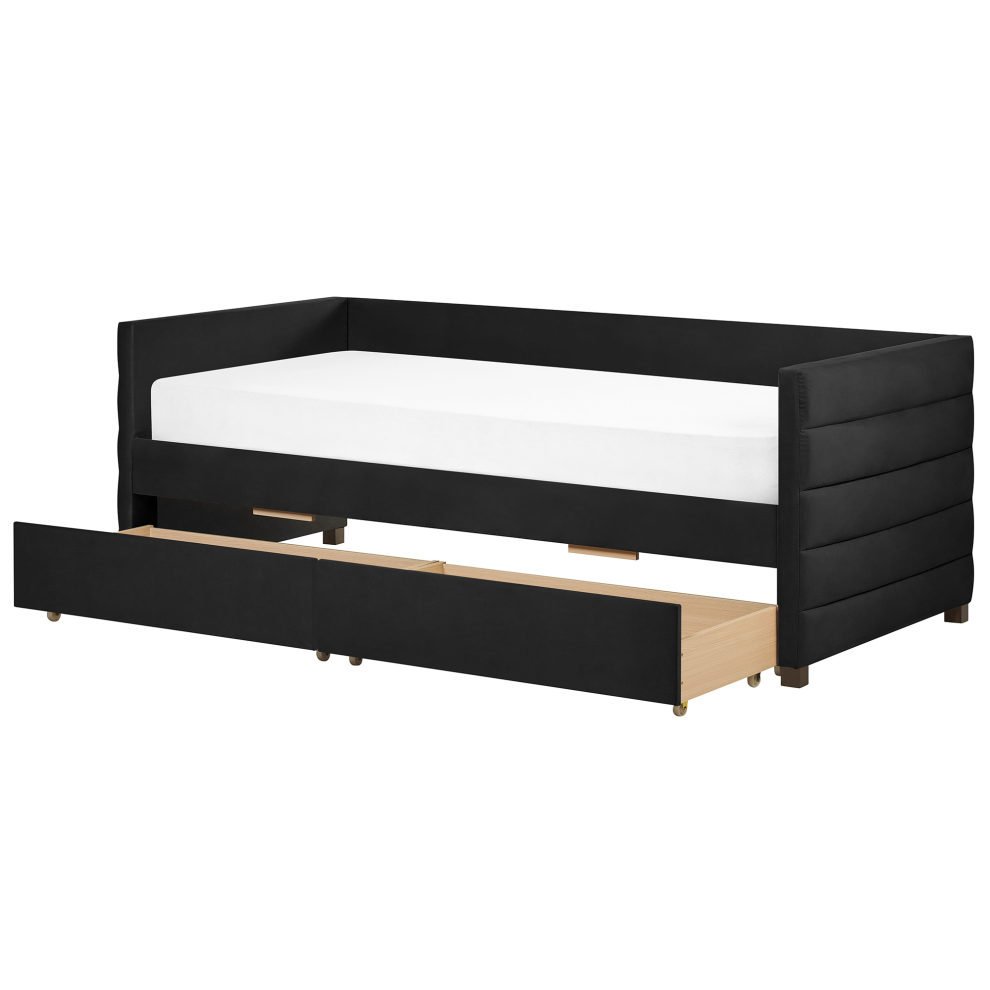 Daybed with Storage Velvet MARRAY 90 x 200 cm (EU Single) Black