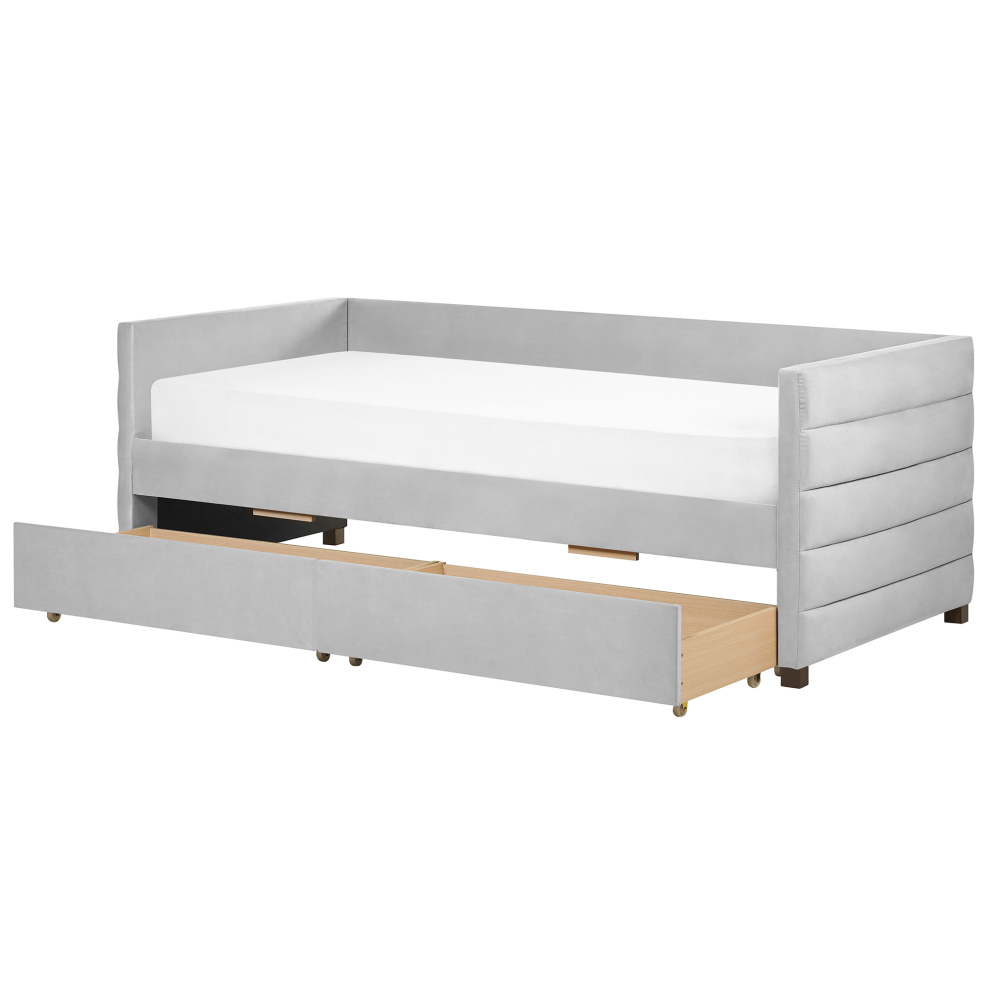 Daybed with Storage Velvet MARRAY 90 x 200 cm (EU Single) Light Grey