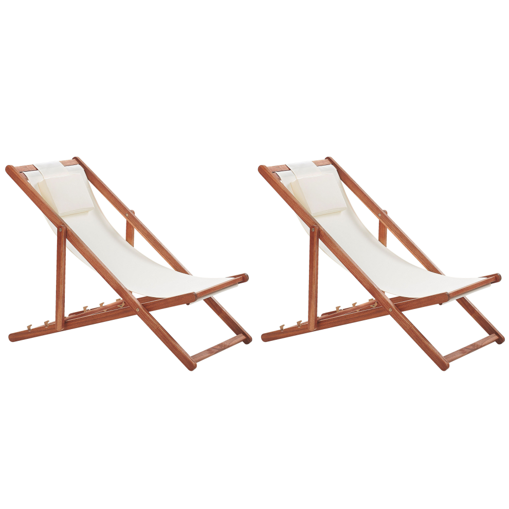 Set of 2 Folding Deck Chairs AVELLINO with Replacement Fabrics Acacia Wood Dark Brown