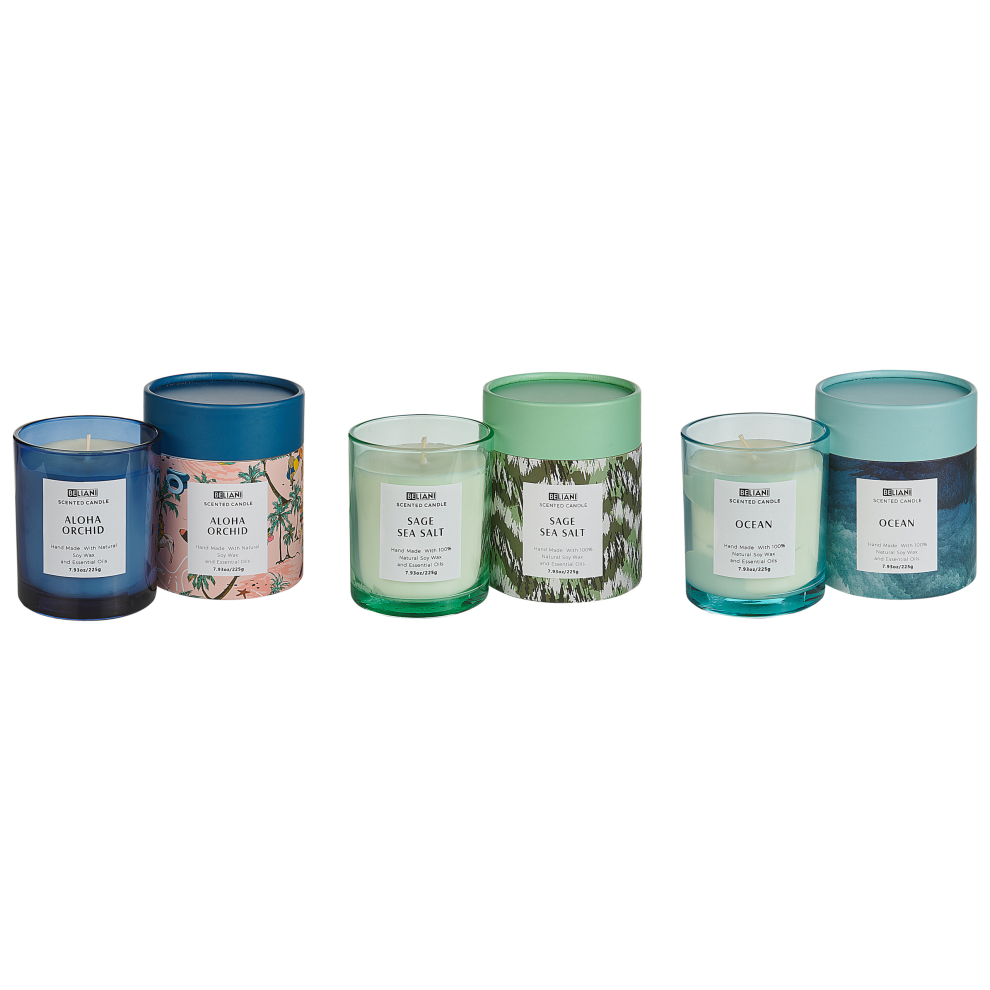 Set of 3 Scented Candles COLORFUL BARREL Soy Wax Fresh Notes Floral Notes
