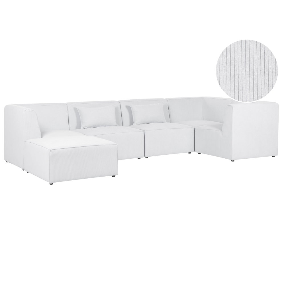 Modular Corner Sofa LEMVIG Corduroy Off-White with Ottoman 5 Seater Left Hand
