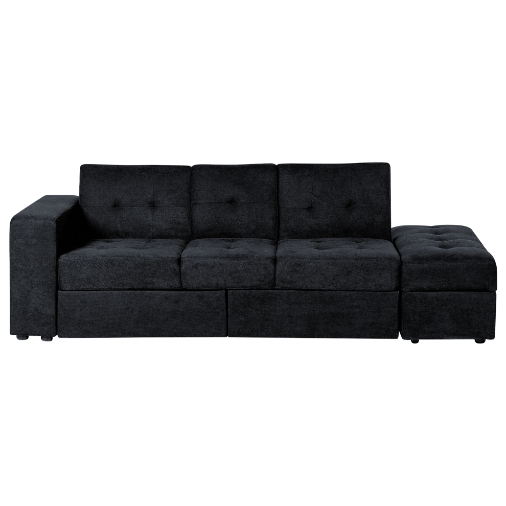 Sofa Bed FALSTER Fabric Black with Storage 3 Seater