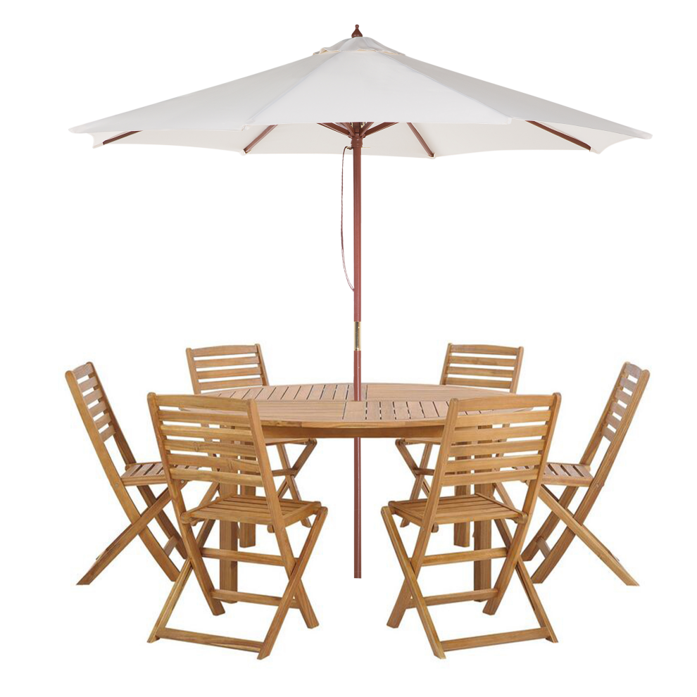 Garden Dining Set 6 Seater TOLVE with Parasol (12 Options) Acacia Wood Brown
