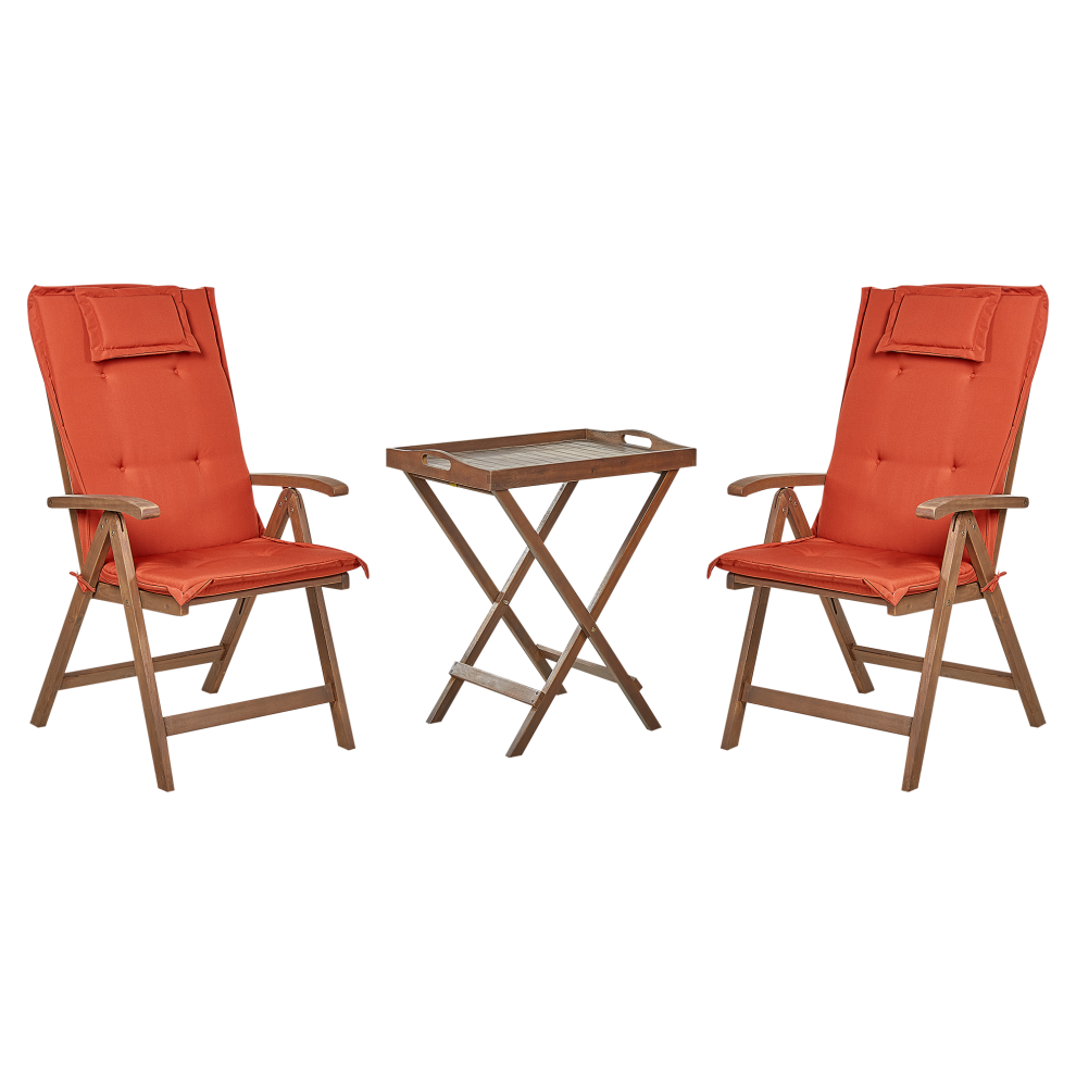 Bistro Set with Cushions Folding AMANTEA Wood Red