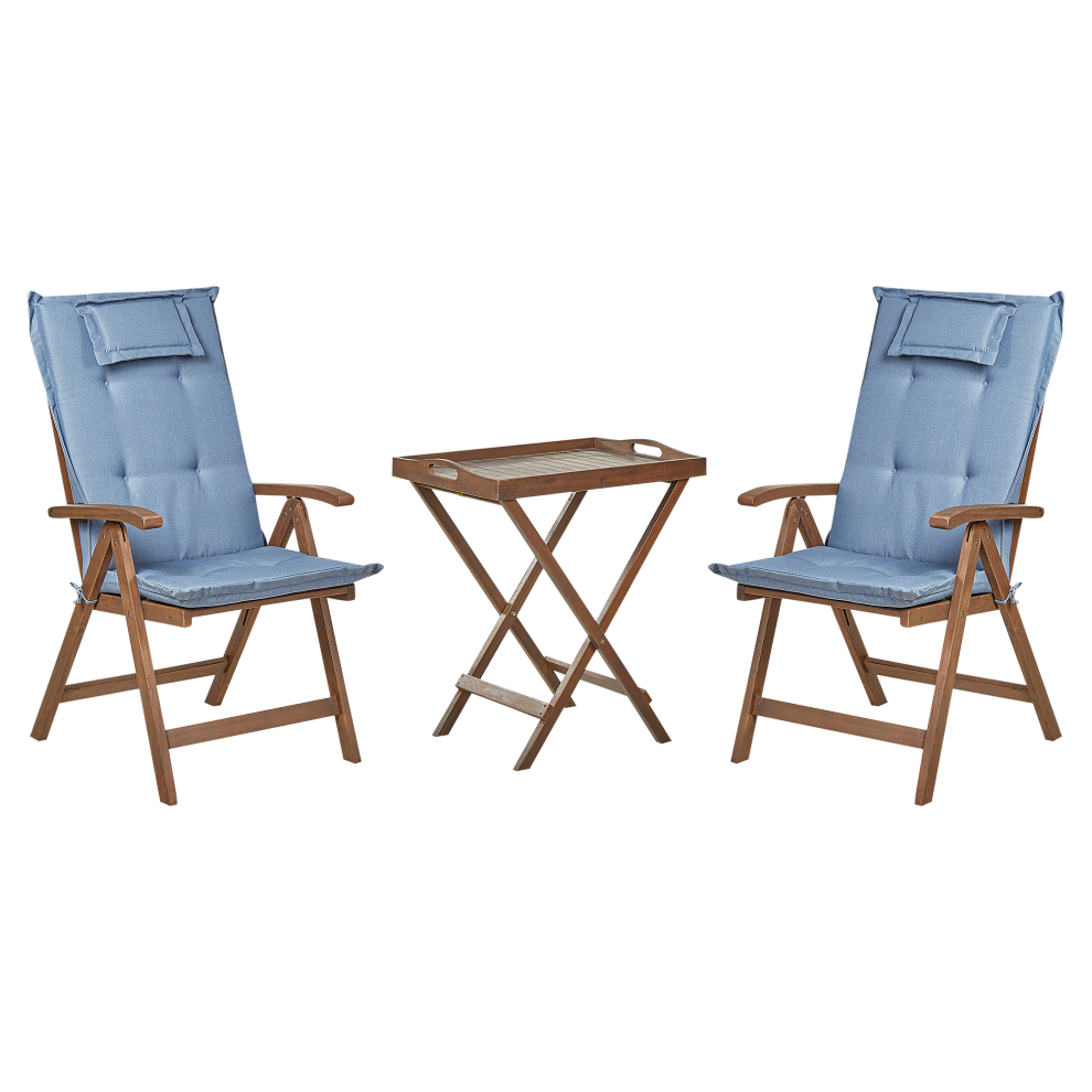 Bistro Set with Cushions Folding AMANTEA Wood Blue