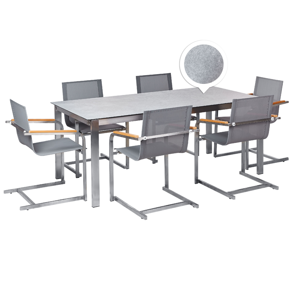 Garden Dining Set 6 Seater COSOLETO Tempered Glass Grey