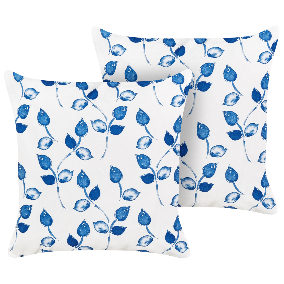 Set of 2 Outdoor Cushions TORBORA Plant Pattern 45 x 45 cm White Blue