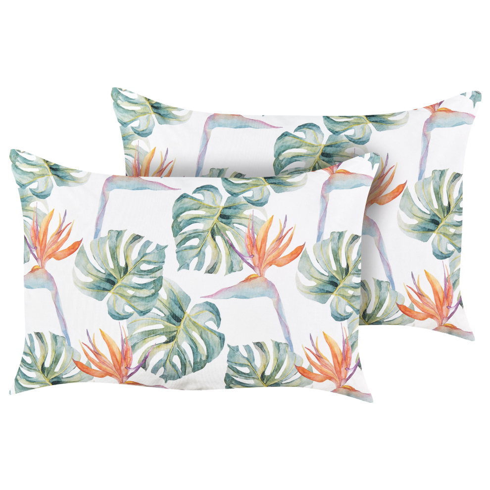 Set of 2 Outdoor Cushions TORRAZZO Plant Pattern 40 x 60 cm White