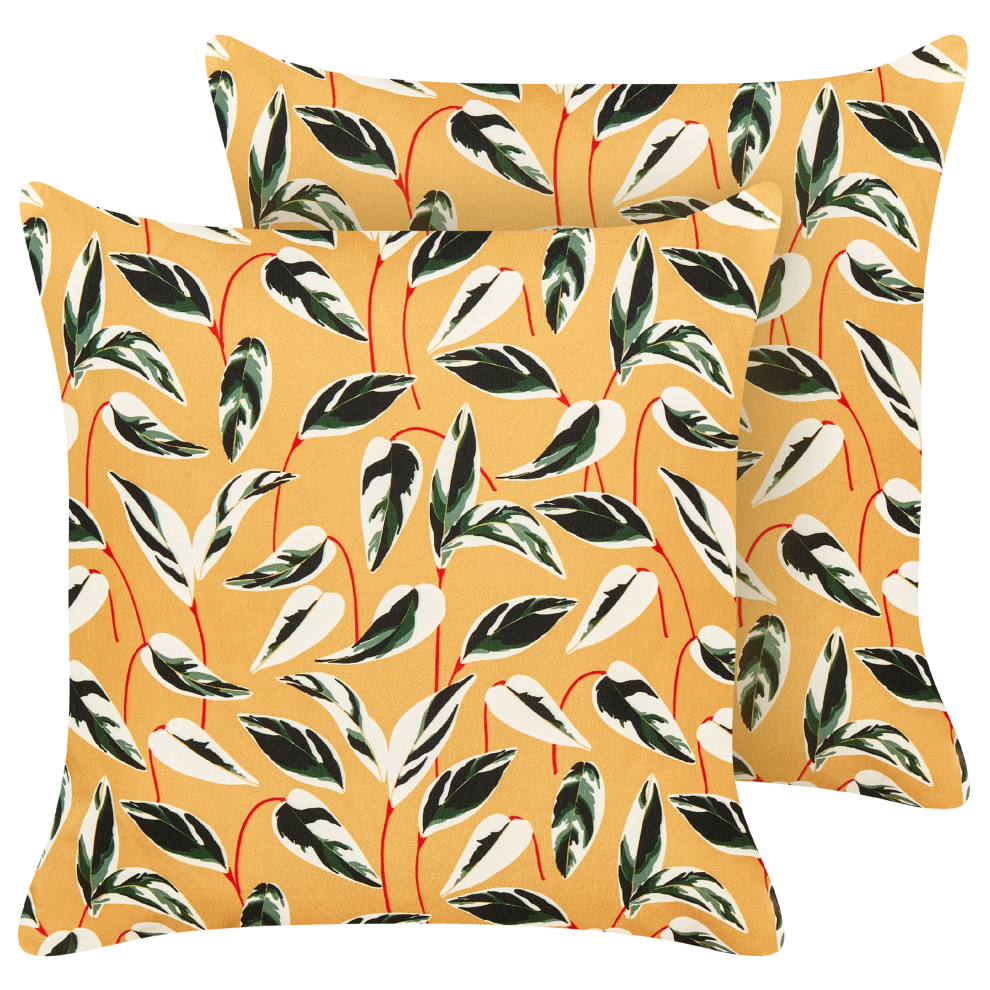 Set of 2 Outdoor Cushions TAGGIA Plant Pattern 45 x 45 cm Yellow