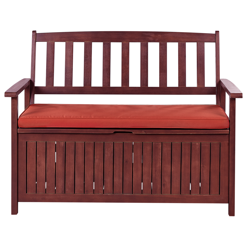 Garden Bench with Cushion SOVANA 120 cm with Storage Acacia Wood Red