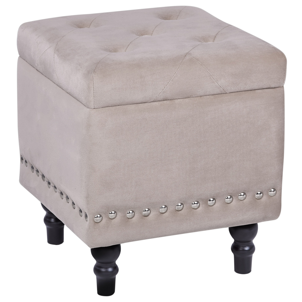 Storage Pouffe LORETTO Velvet Beige 37 cm 37 cm 40 cm