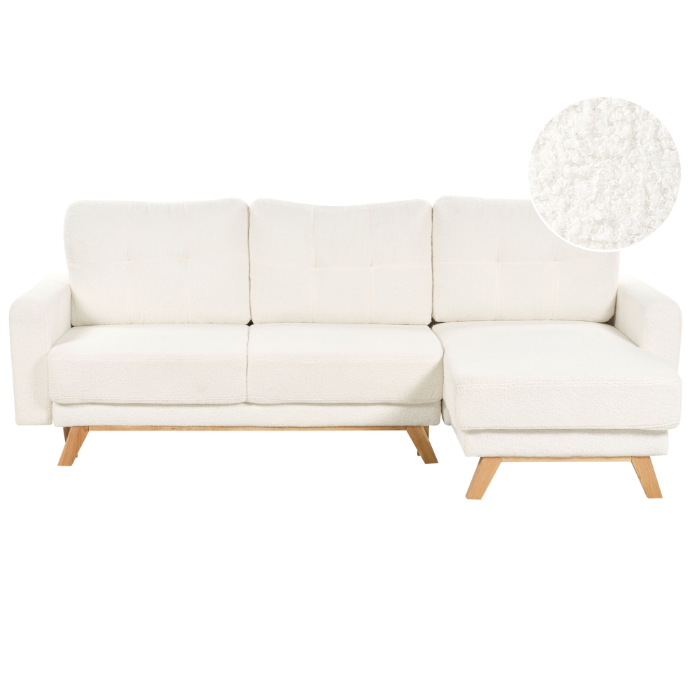 Sofa Bed SIRO Boucle Off-White with Storage 3 Seater Left Hand