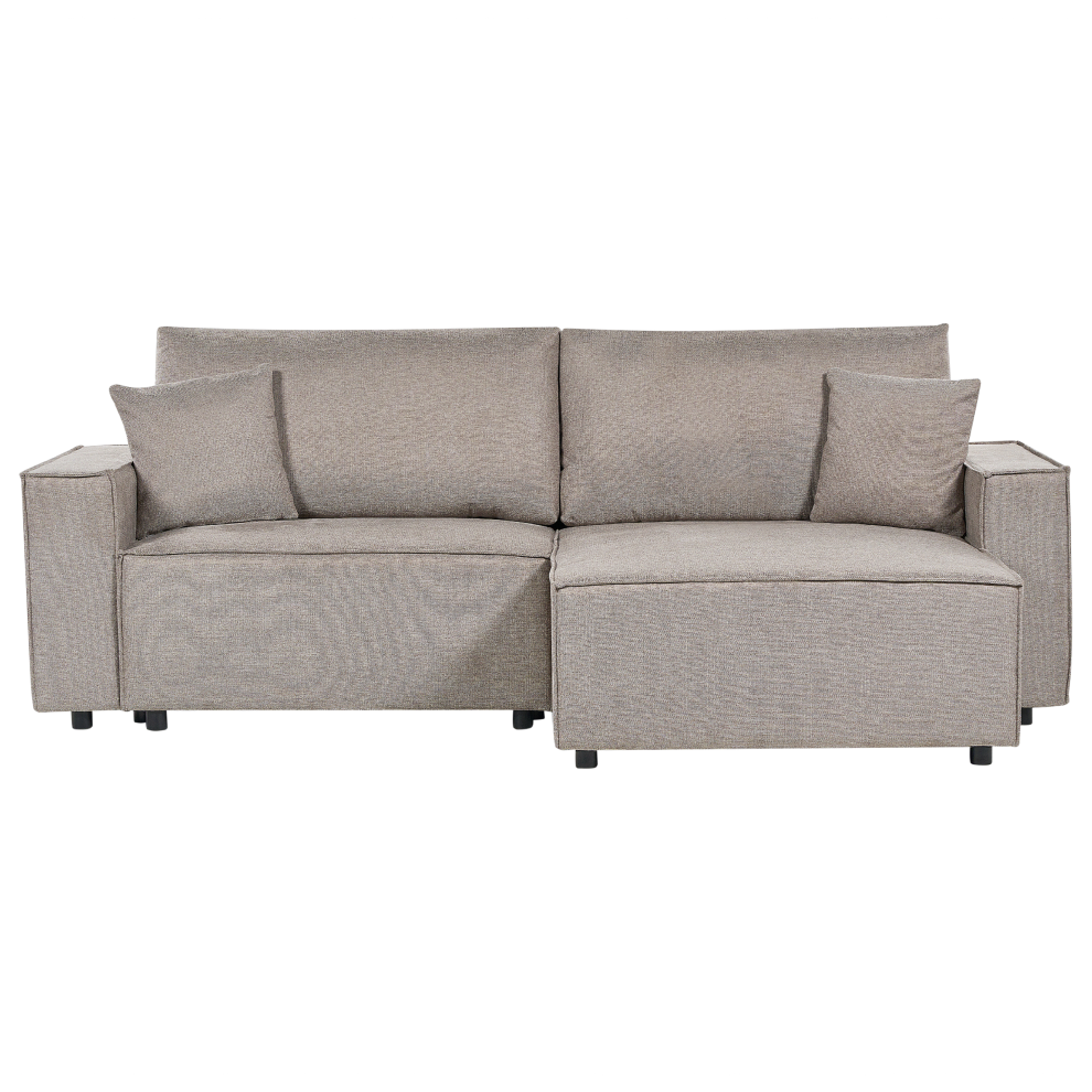 Left Hand Fabric Corner Sofa Bed with Storage Taupe KARILA