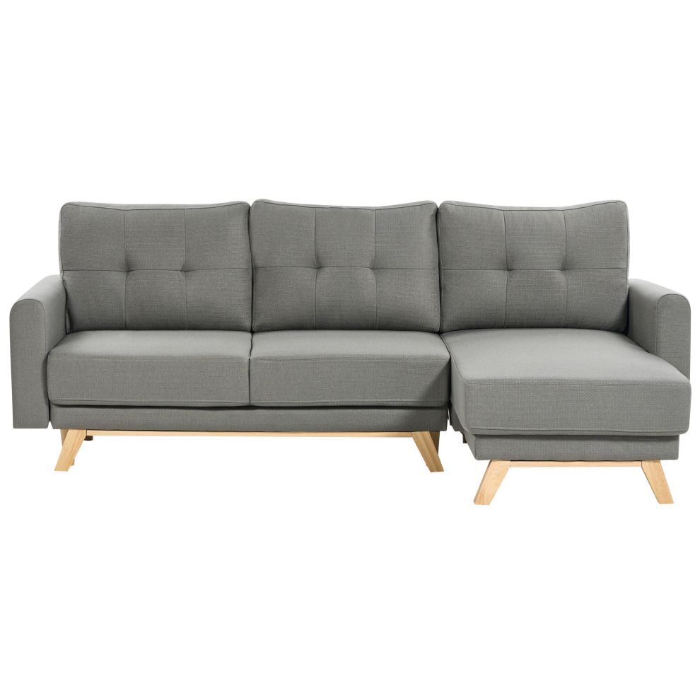 Sofa Bed SIRO Fabric Grey with Storage 3 Seater Left Hand