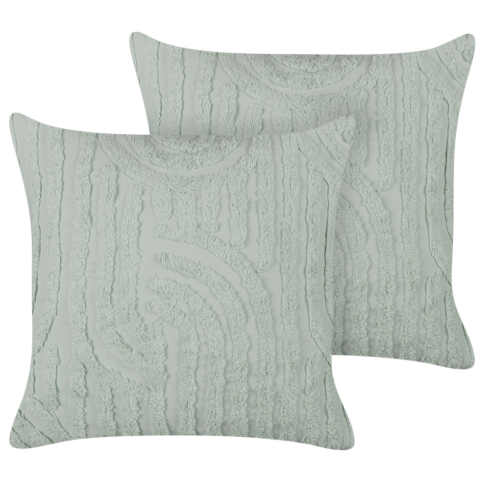 Set of 2 Decorative Cushions TELLIMA Cotton 45 x 45 cm Mint Green Geometric Pattern