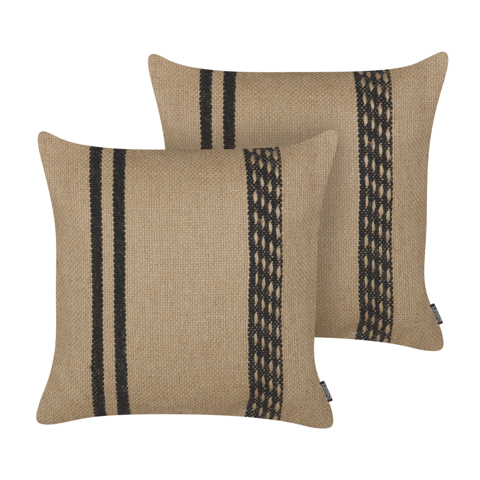 Set of 2 Decorative Cushions DESALIX Jute 45 x 45 cm Beige Striped