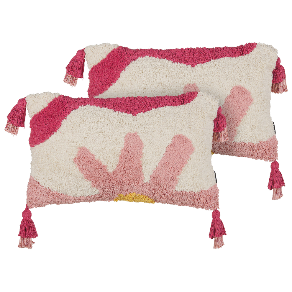 Set of 2 Decorative Cushions ACTAEA Cotton 30 x 50 cm Pink Floral Pattern
