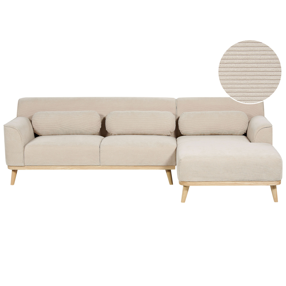 Corner Sofa SIMOS Corduroy Light Beige 3 Seater Left Hand