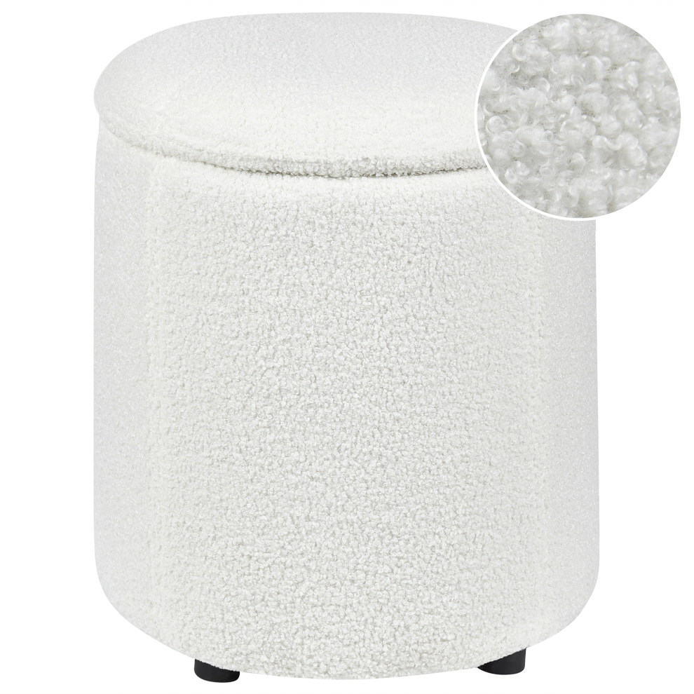 Storage Pouffe MARYLAND Boucle Off-White 38 cm 38 cm 40 cm