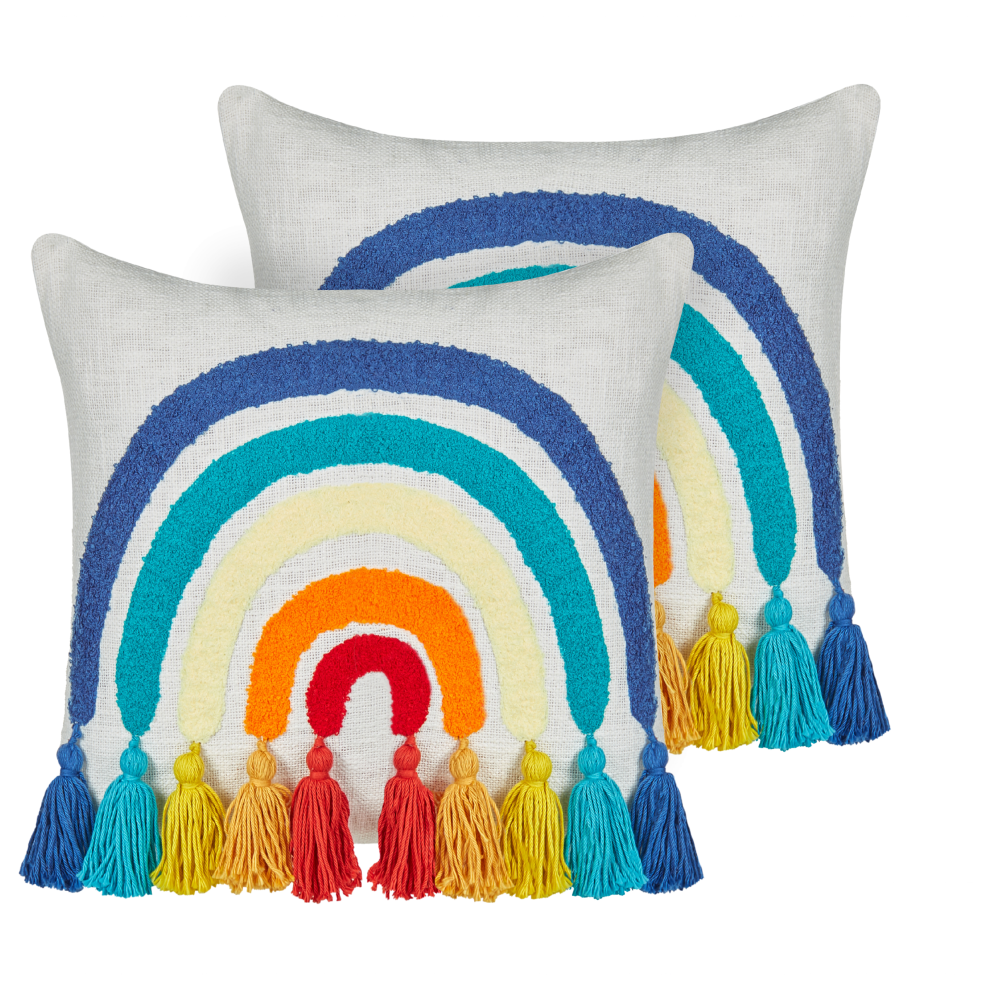 Set of 2 Cotton Cushions Embroidered Rainbow 45 x 45 cm Multicolour DORSTENIA