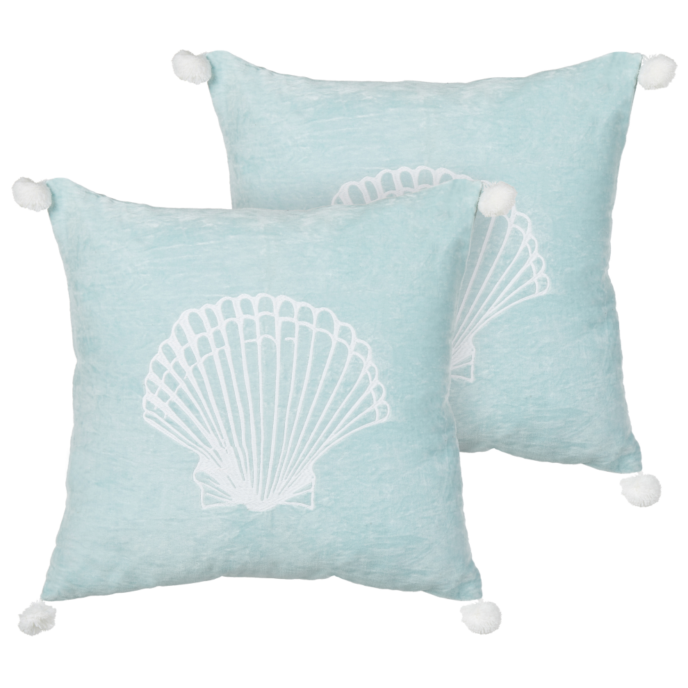 Set of 2 Decorative Cushions LEATHESIA Velvet 45 x 45 cm Light Blue Abstract Pattern