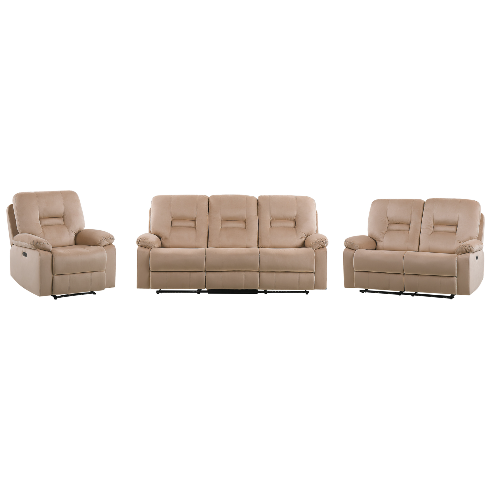 Electric Recliner Living Room Set 6 Seater BERGEN Velvet Sand Beige with USB Port
