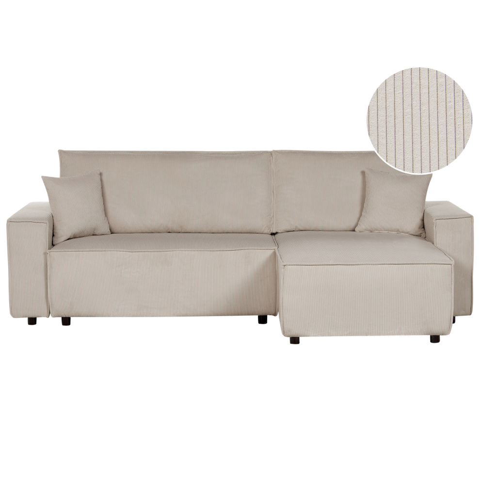 Corner Sofa Bed ABACKA Corduroy Beige 3 Seater Left Hand