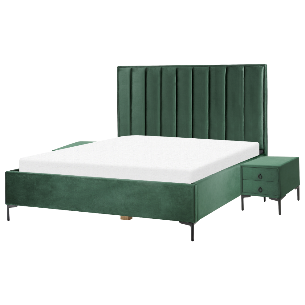 Bedroom Set Velvet SEZANNE 180 x 200 cm (EU Super King) Dark Green