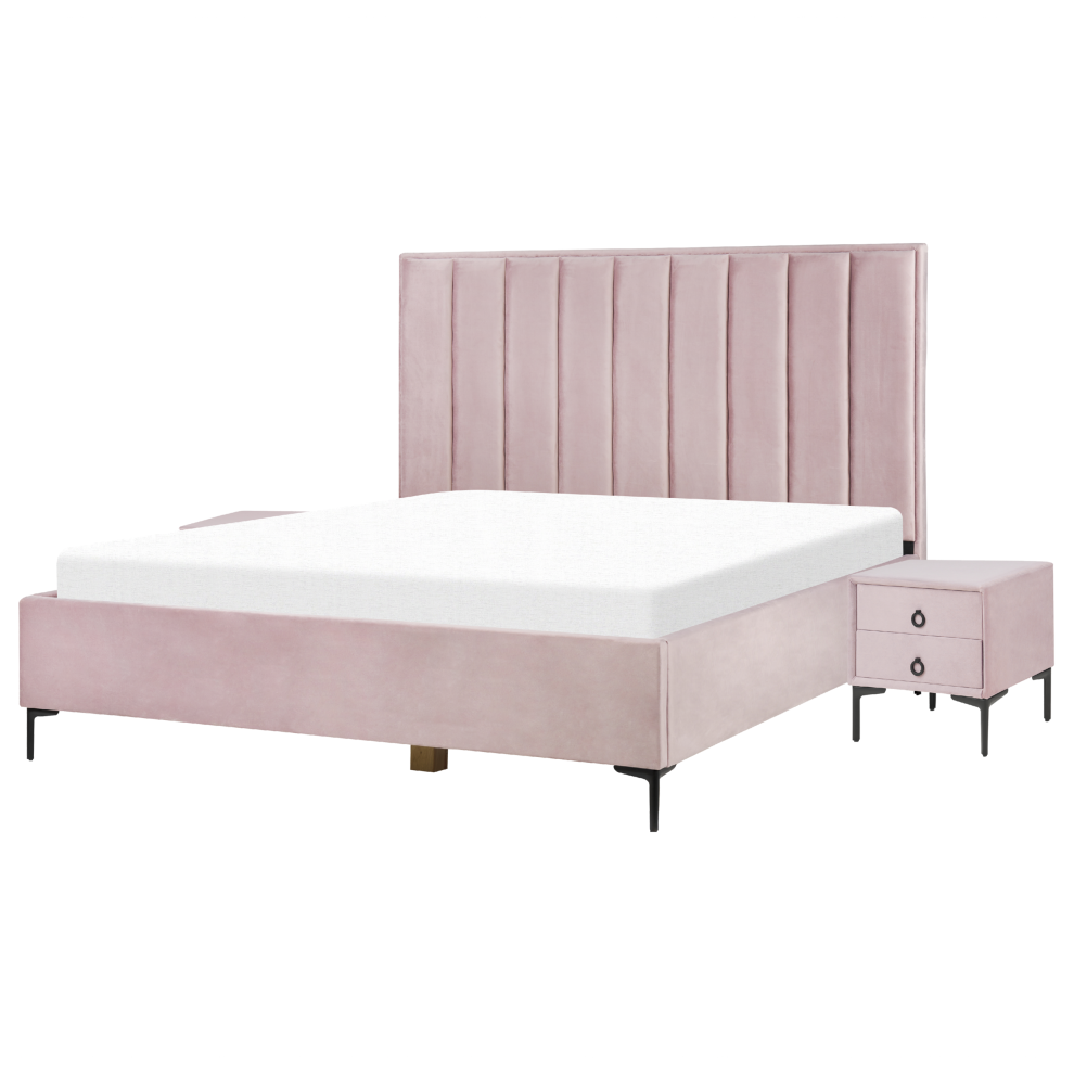 Bedroom Set Velvet SEZANNE 180 x 200 cm (EU Super King) Pink