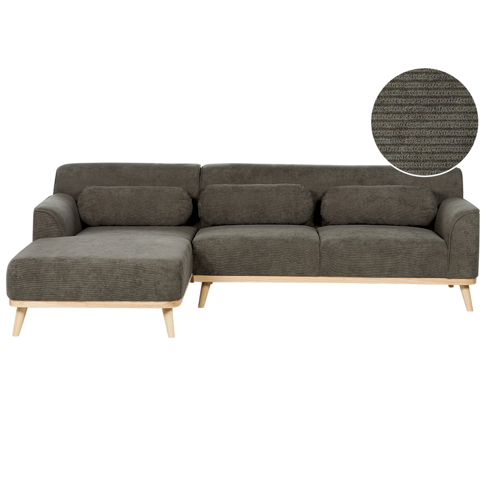 Corner Sofa SIMOS Corduroy Dark Green 3 Seater Right Hand