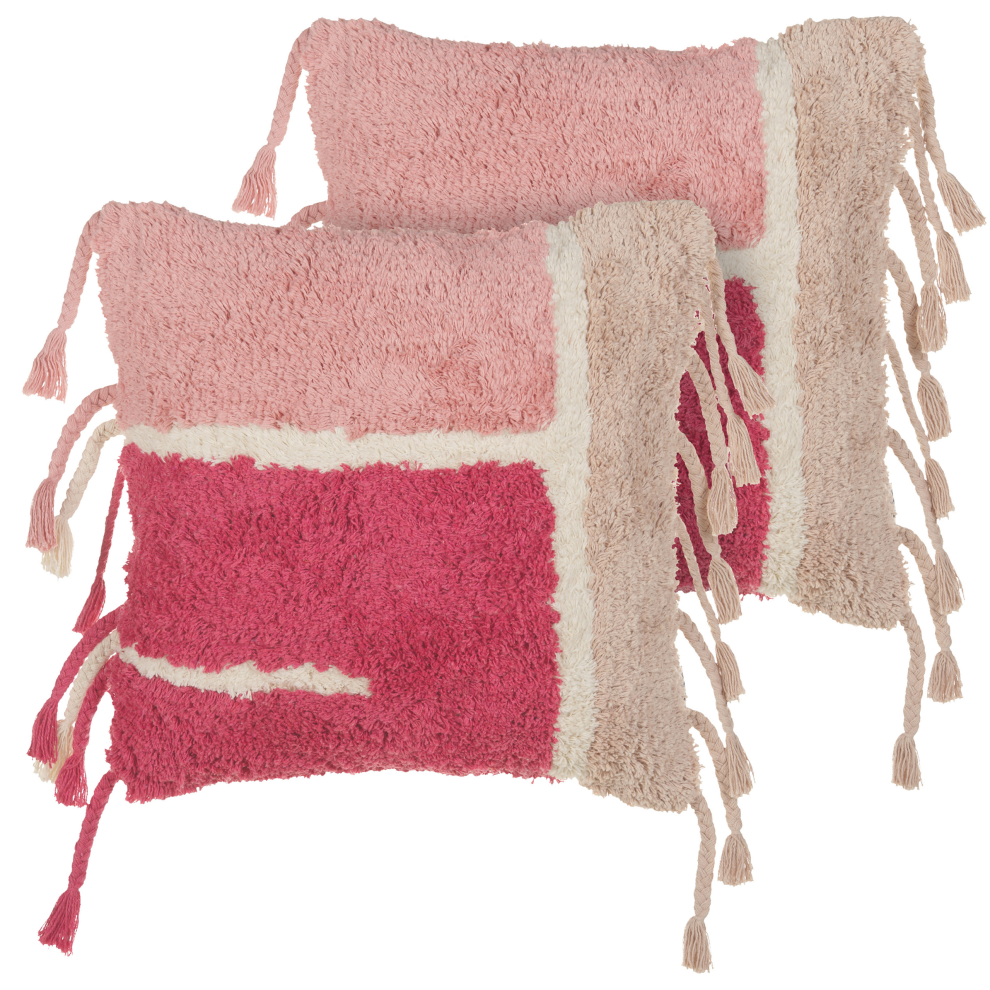 Set of 2 Decorative Cushions BISTORTA Cotton 45 x 45 cm Pink Geometric Pattern
