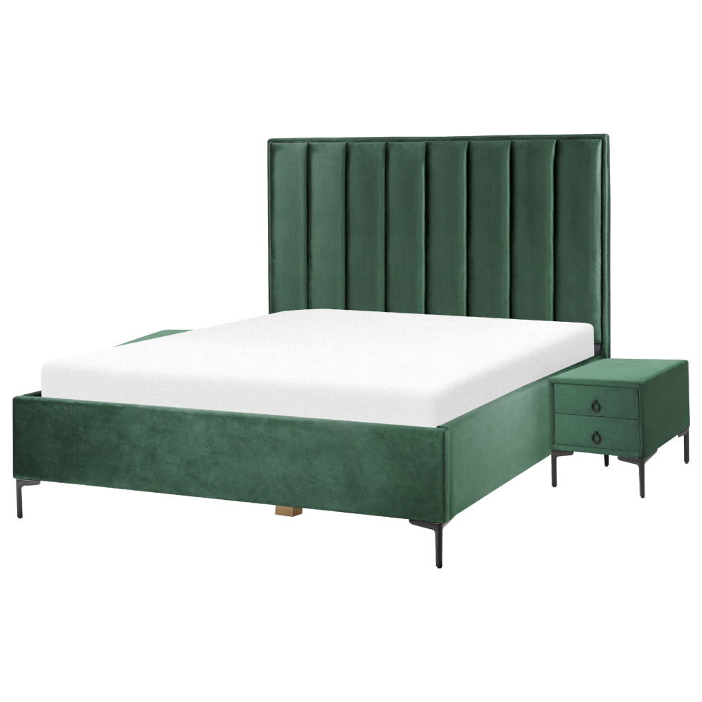 Bedroom Set Velvet SEZANNE 160 x 200 cm (EU King Size) Dark Green