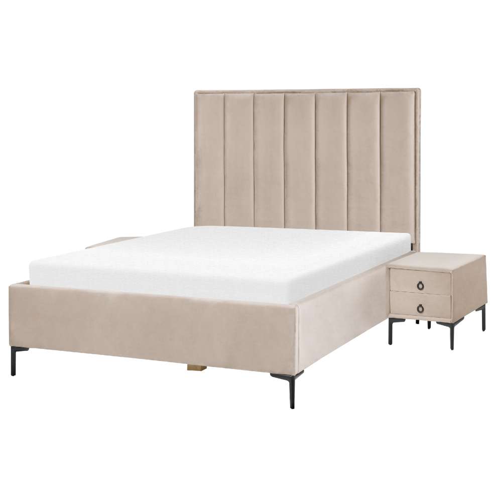 Bedroom Set Velvet SEZANNE 140 x 200 cm (EU Double) Taupe