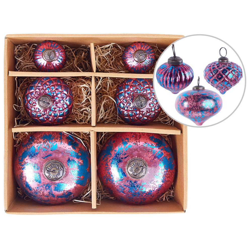 Set of 6 Glass Baubles Pink ASTRALE