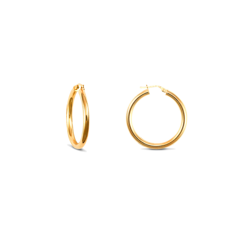 9ct Gold  Polished 3mm Hoop Earrings 30mm - JER179B