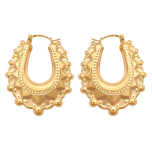 Jewelco London Ladies 9ct Yellow Gold Oval Pear Spikey Creole Earrings, 29x24mm - JER306A