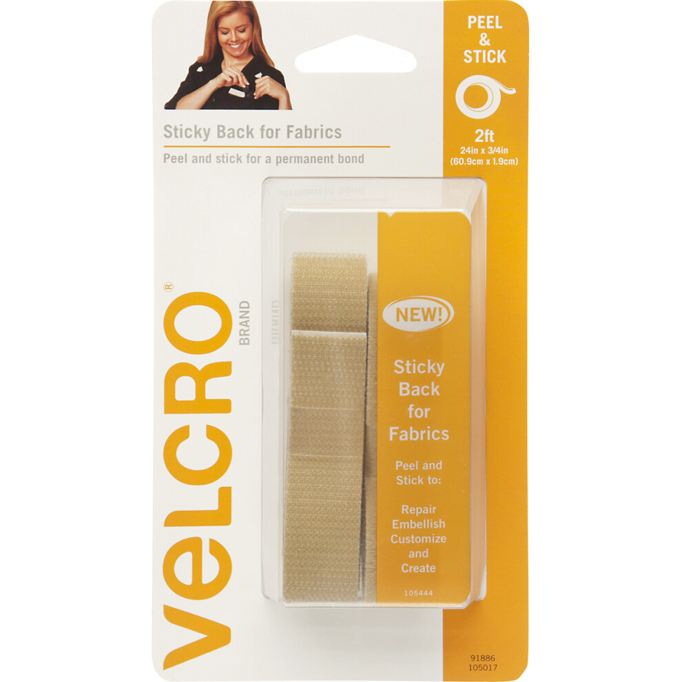 VELCRO(R) Brand STICKY BACK For Fabric Tape .75"X24"-Beige 91886