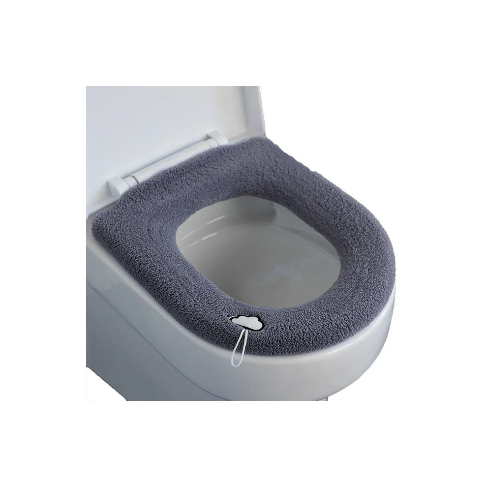 (Dark gray) Thicken Toilet Seat Cover Cushion Pads Bathroom Toilet Warmer Cushion Toilet Seat Pad Soft Bathroom Washable Toilet Cushion