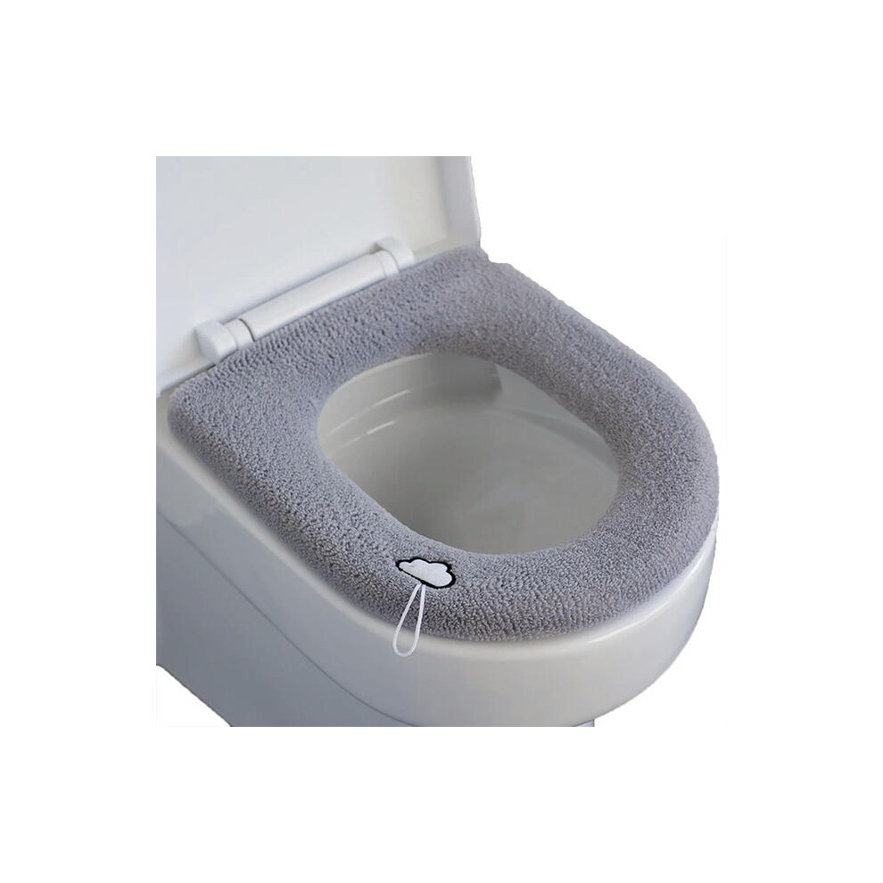 (Light Gray) Thicken Toilet Seat Cover Cushion Pads Bathroom Toilet Warmer Cushion Toilet Seat Pad Soft Bathroom Washable Toilet Cushion