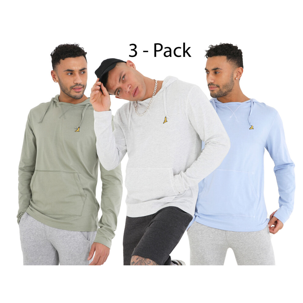 (3 Pack - Sage, Grey, Blue, M) Mens Brave Soul Hoodie 3 Pack Hooded Hoody Casual Track Sweat Sports Top