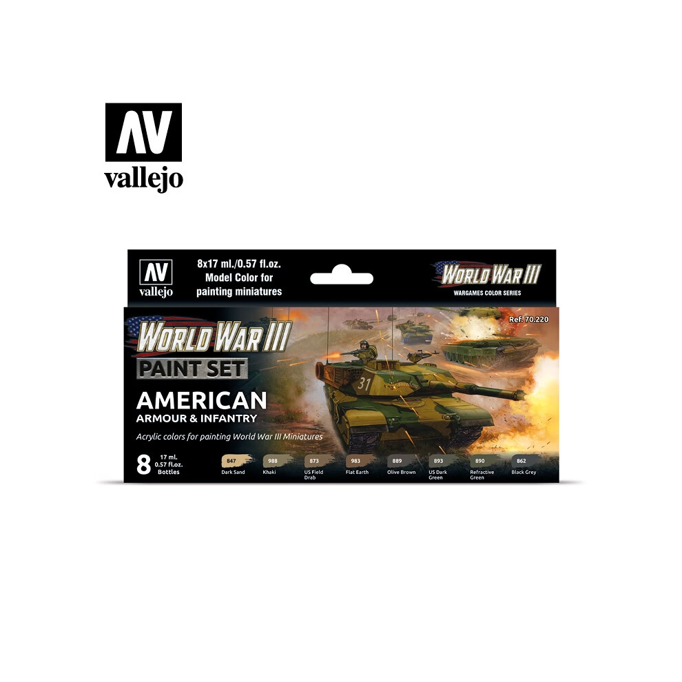 VAL70220 - AV Vallejo Model Color Set - WWIII American Armour&Infantry