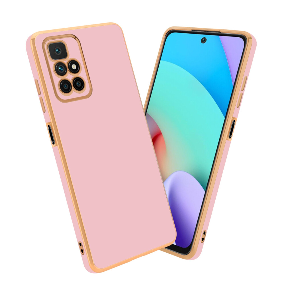 (Glossy Pink - Gold) Cadorabo Case for Xiaomi RedMi 10 Protective Cover made of flexible TPU Etui silicone and with camera protection-image-OPC-PBSZMBV-NEW