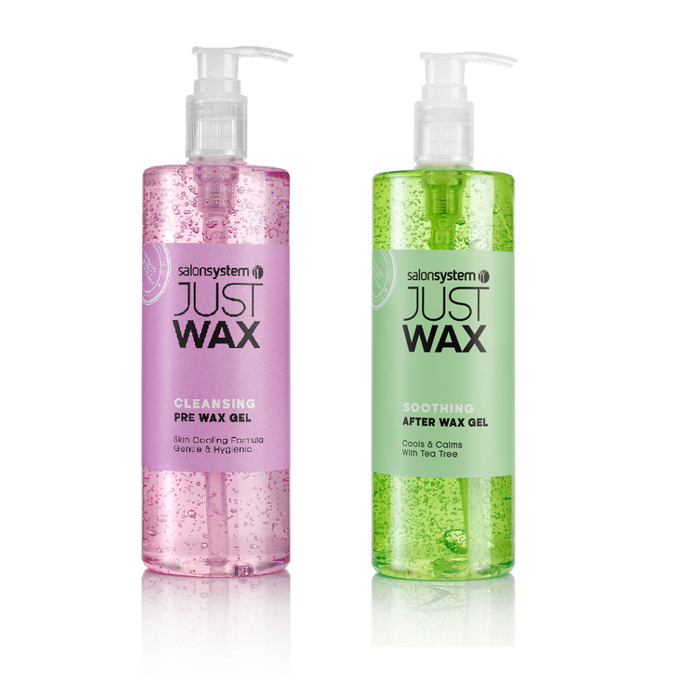 Salon System Just Wax Cleansing Pre Wax Gel 500Ml And Soothing Tea Tree After Wax Gel 500Ml