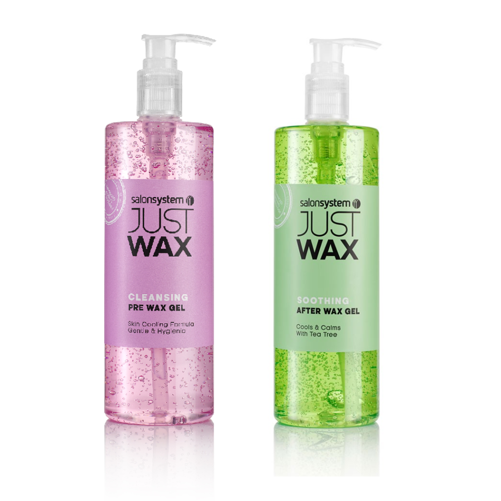 Salon System Just Wax Cleansing Pre Wax Gel 500ml and Soothing Tea Tree After Wax Gel 500ml