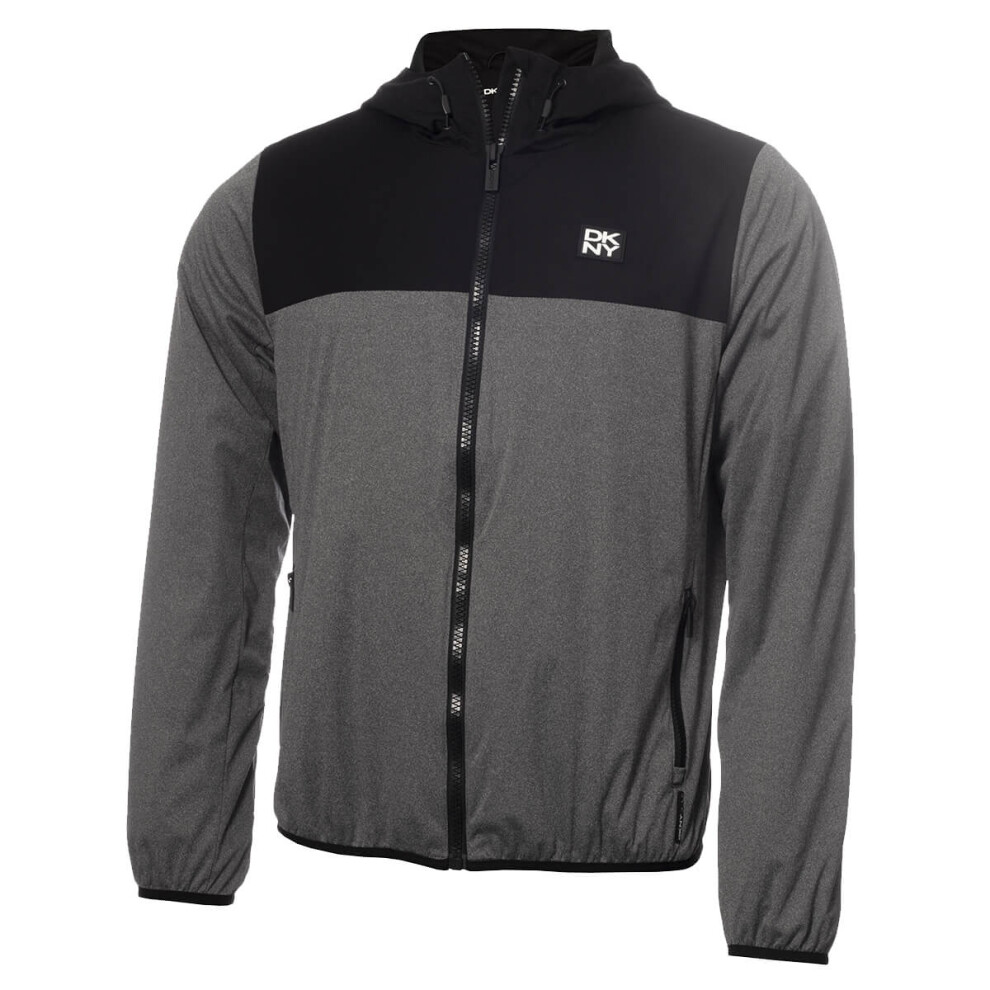 (L, Grey/Black) DKNY Mens 2021 Downpour Full Zip Water Repellent Golf Jacket