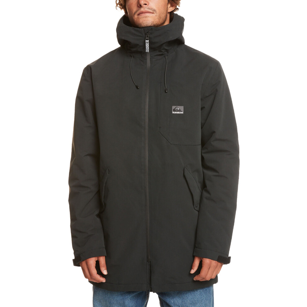 (L, Black) Quiksilver Mens New Skyward Warm Winter Lightweight Hooded Parka Jacket
