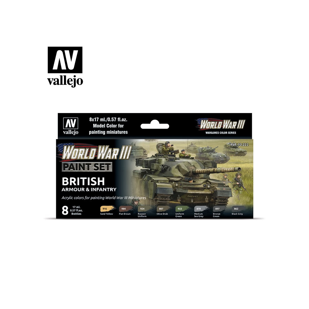 VAL70222 - AV Vallejo Model Color Set - WWIII British Armour&Infantry